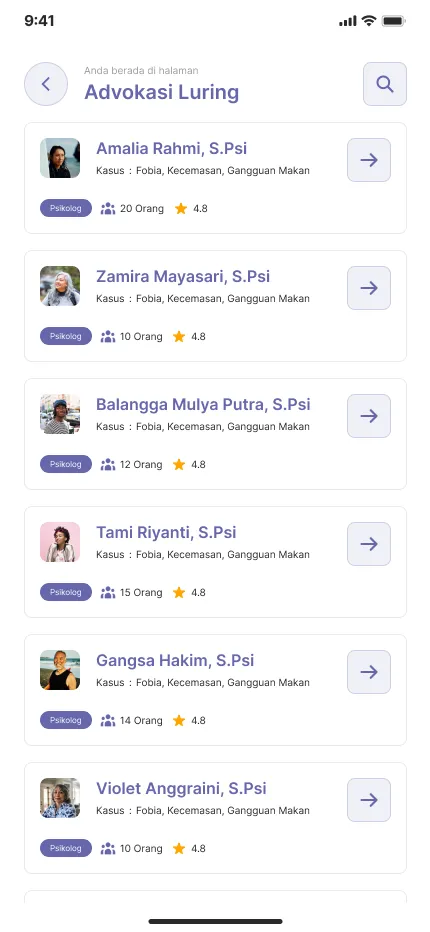 Screenshot Inspirasien Mobile - Advocate List Page