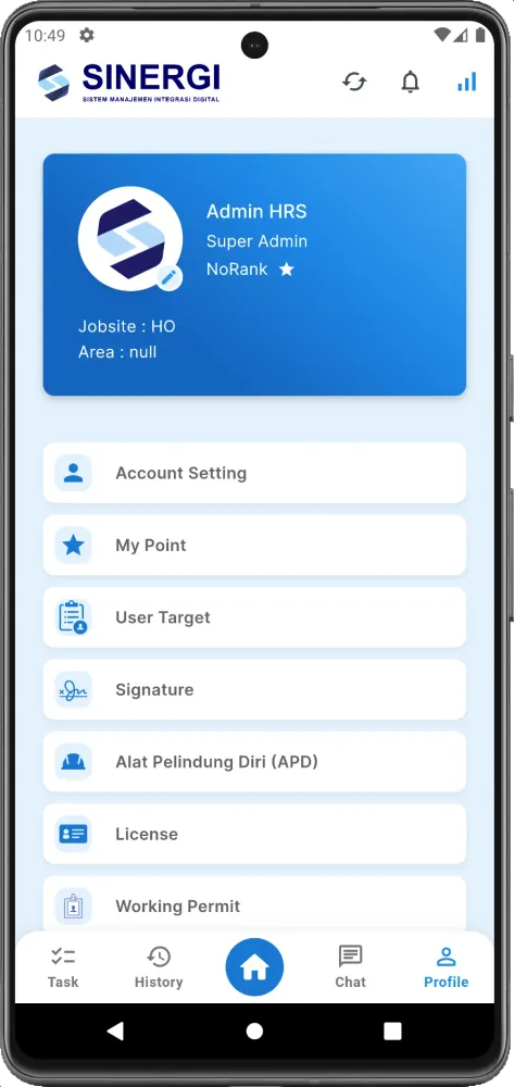 Screenshot Sinergi Mobile - Profile Page
