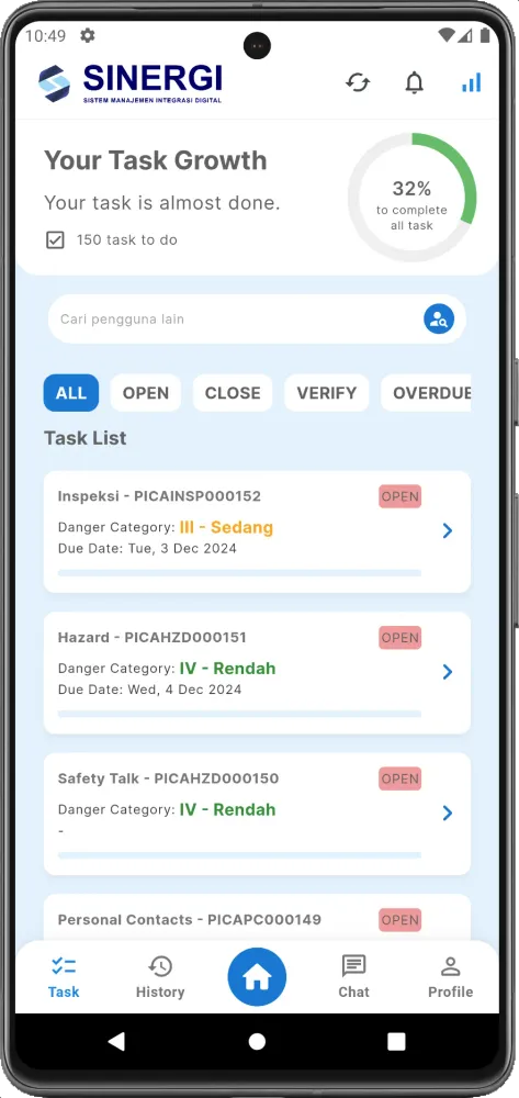 Screenshot Sinergi Mobile - Task Page