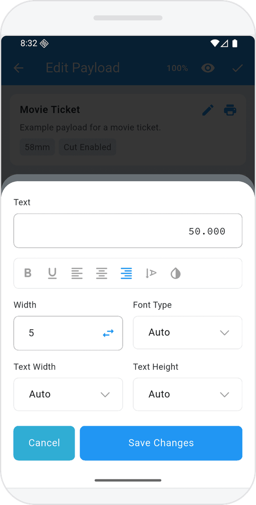 Screenshot EasyPrint Bridge Mobile - Edit Column