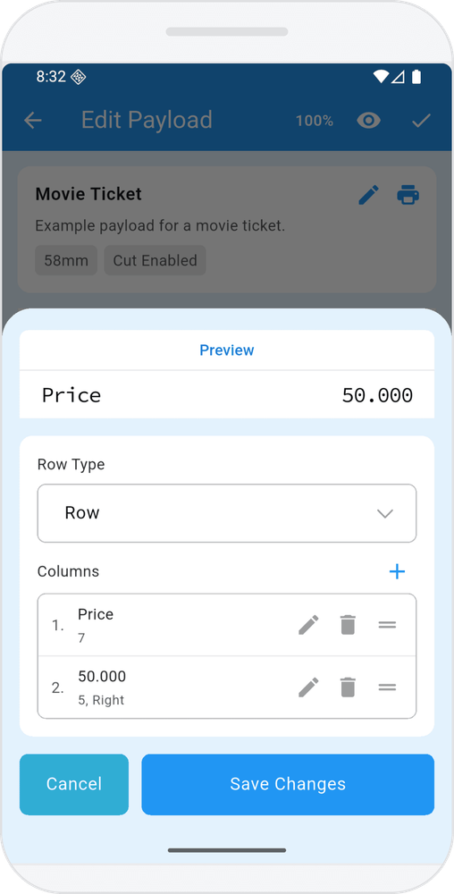 Screenshot EasyPrint Bridge Mobile - Edit Row