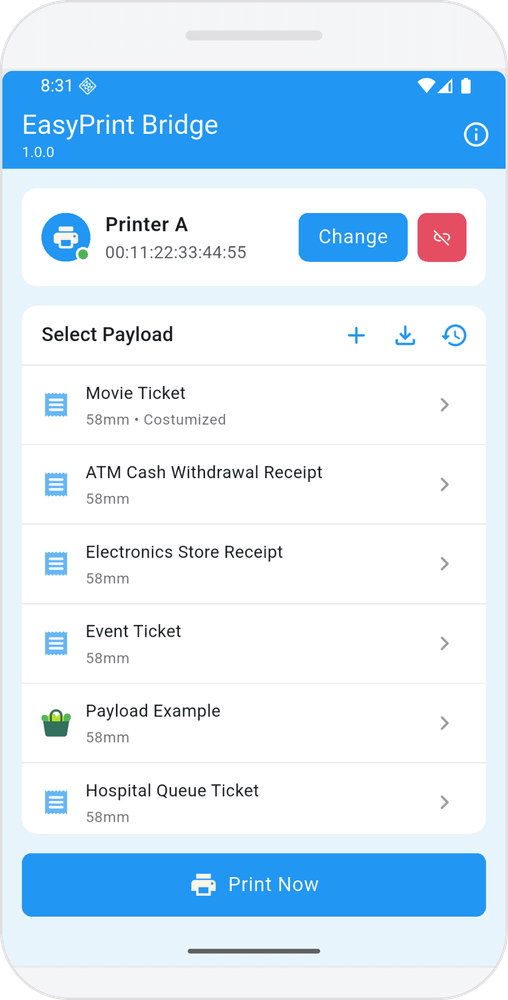 Screenshot EasyPrint Bridge Mobile - Home Page