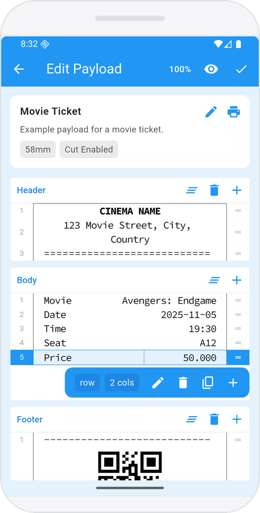Screenshot EasyPrint Bridge Mobile - Payload Editor