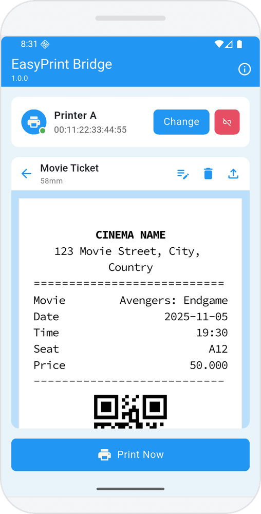 Screenshot EasyPrint Bridge Mobile - Payload Preview