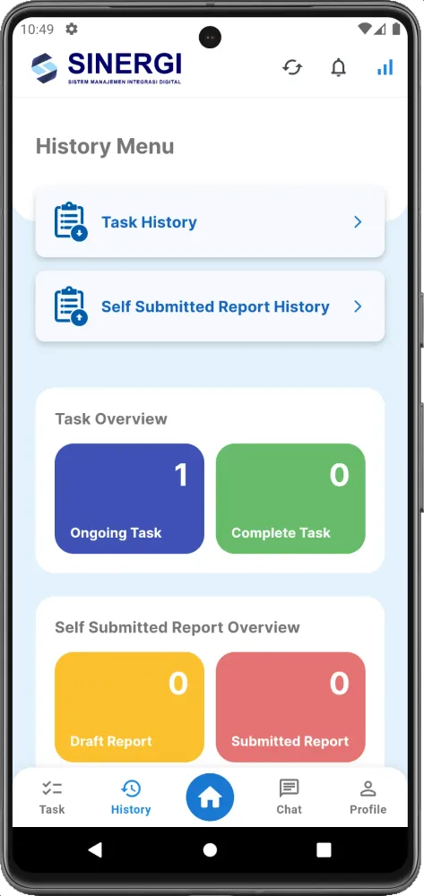 Screenshot Sinergi Mobile - History Page