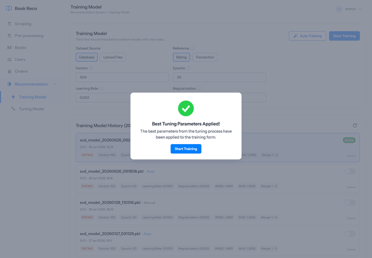 Admin - Apply Best Tuning Parameters